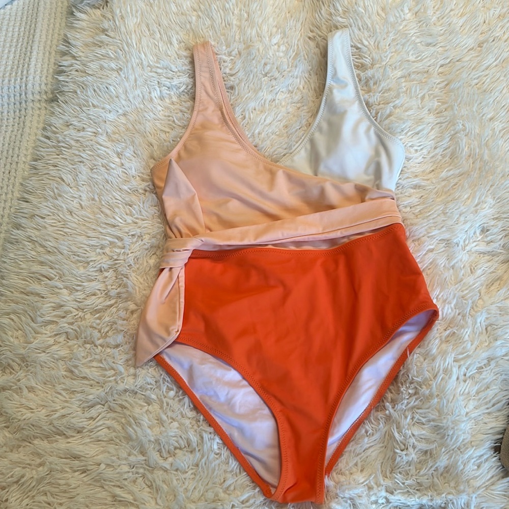 One piece wrap swim suit